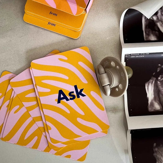 Finimi – Ask & Task Kartenset „zur Geburt“, 53 Karten für Eltern