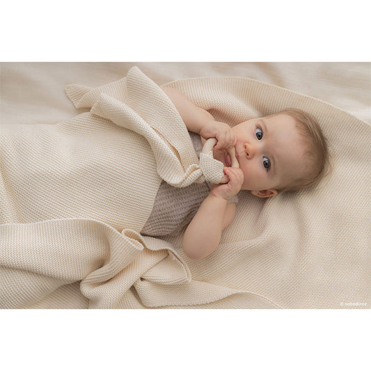Nobodinoz – Beißring mit Schmusetuch Natural aus Holz & Bio-Baumwolle