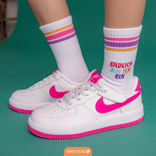 Papierdrachen - Socken zur Einschulung - pink - Endlich bin ich ein Schulkind