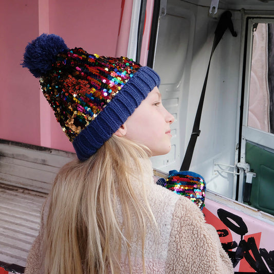 Rockahula - Strickmütze für Kinder "Rainbow Sequin", Mütze mit Fleece