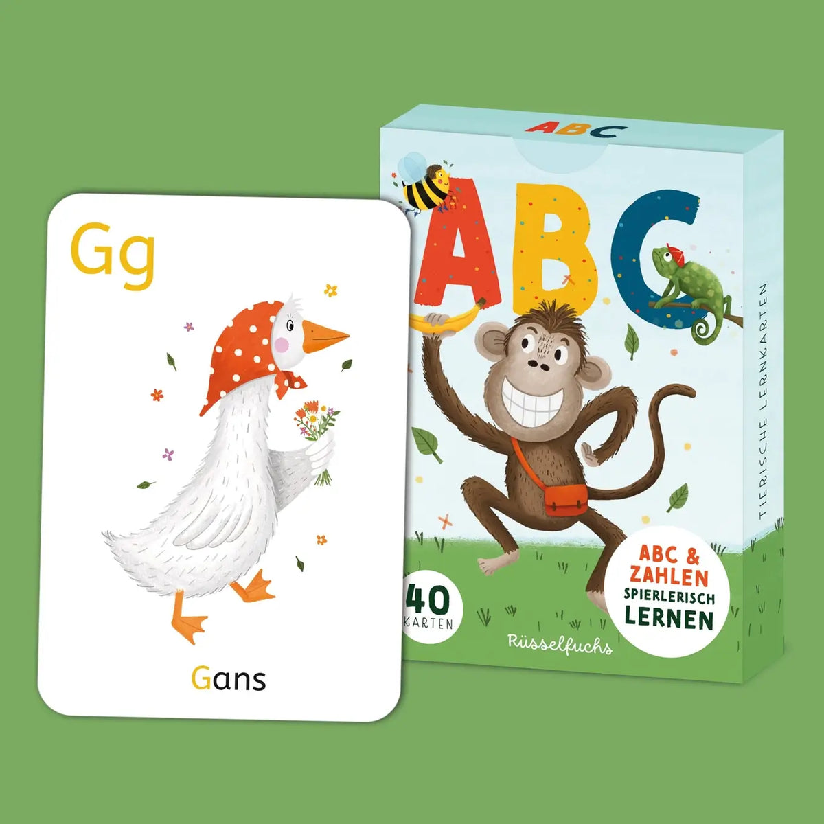 Rüsselfuchs – ABC-Kartenset, 30 Buchstabenkarten und 10 Zahlenkarten