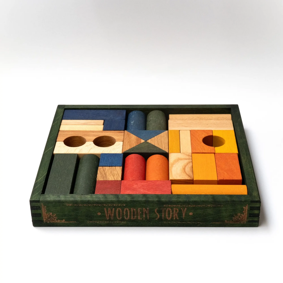Wooden Story Holzbauklötze Rainbow - 30 Teile mit Holzkasten