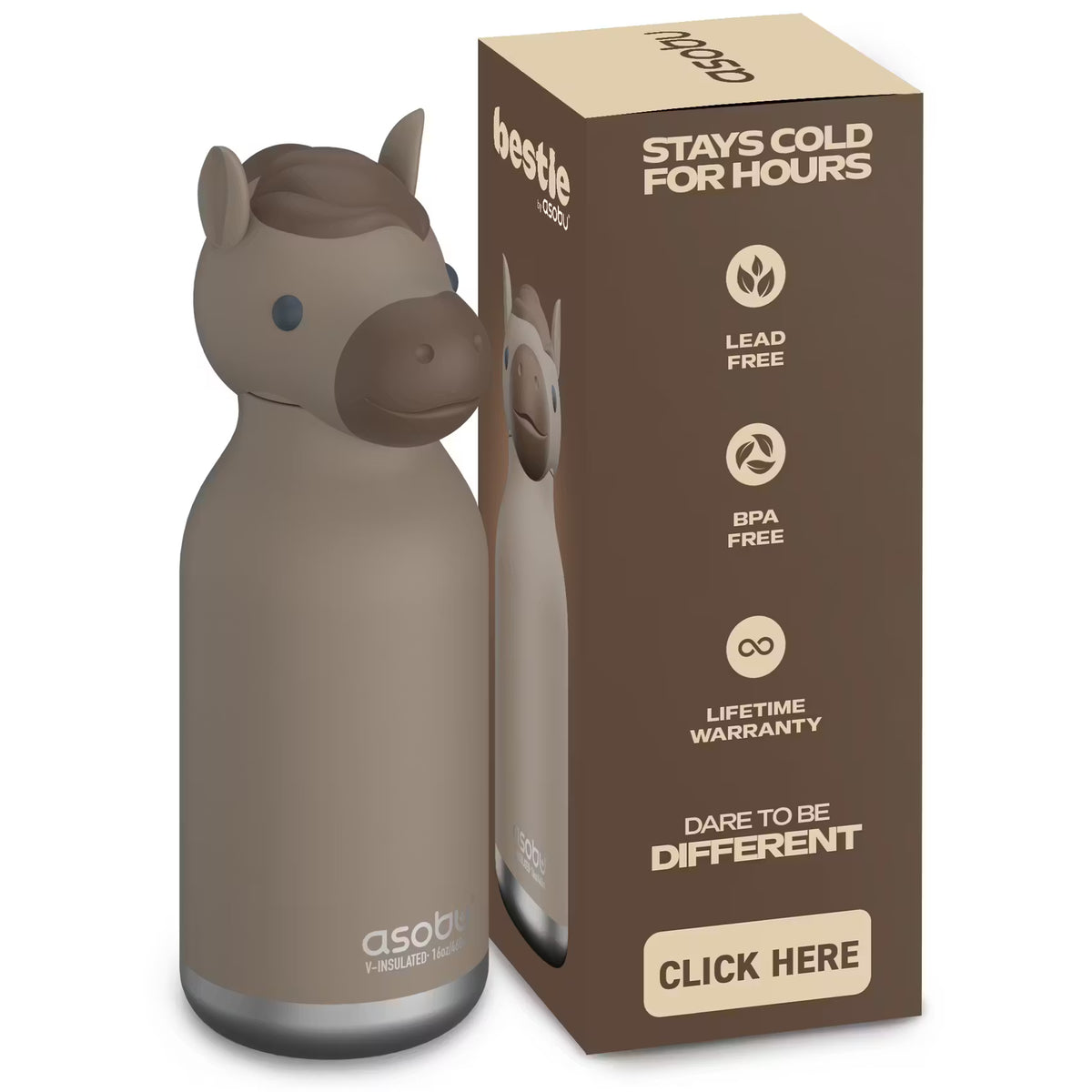 Asobu – Kinder Trinkflasche aus Edelstahl “Bestie Horse”, 460 ml