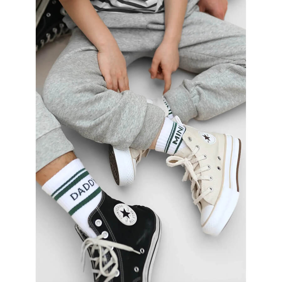 Famvibes Socken MINI weiß / grün – Family Socken aus Baumwolle