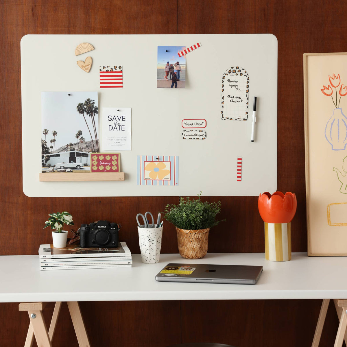 Ferflex - Magnettafel Beige, 90 x 60 cm, Magnetwand inkl. Magnete