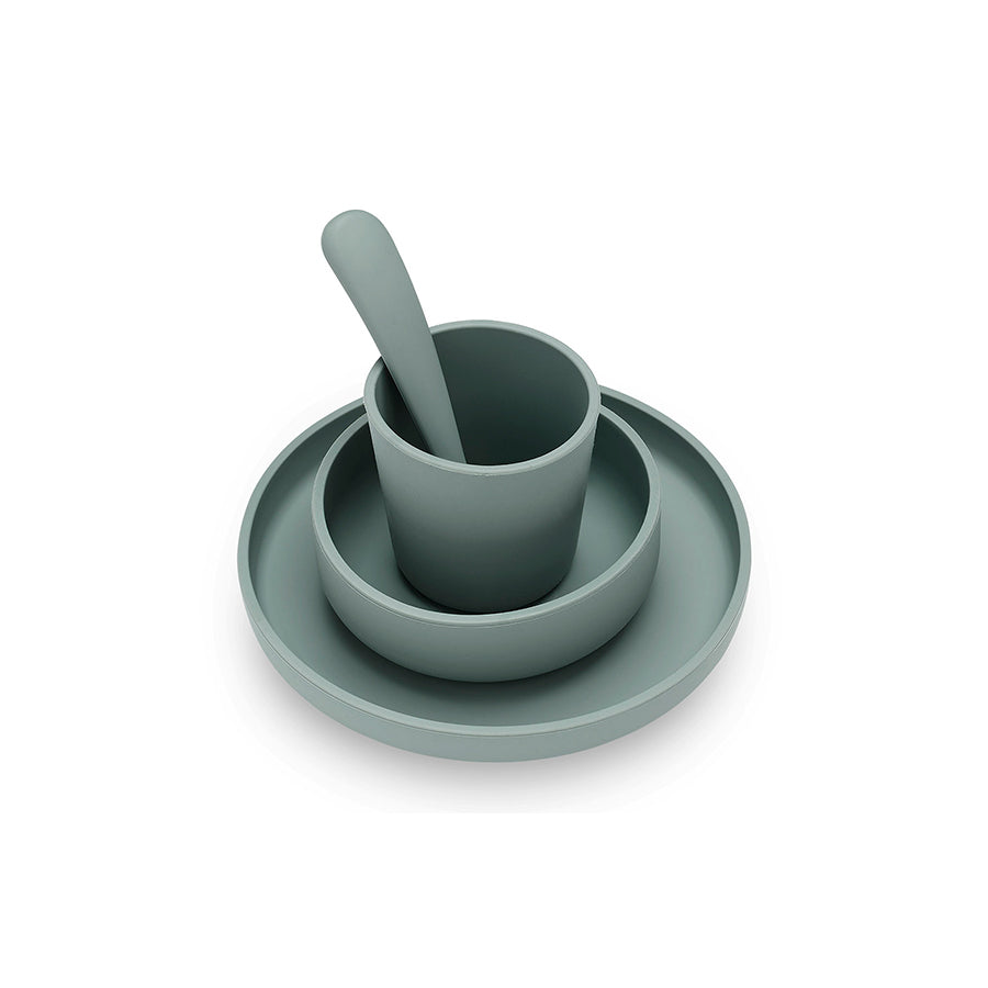 KINDERGESCHIRR SET AUS SILIKON ASH GREEN