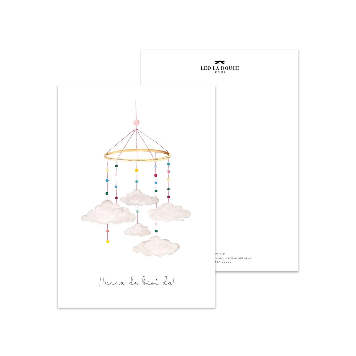 Leo la Douce – Postkarte "Hurra du bist da" zur Geburt