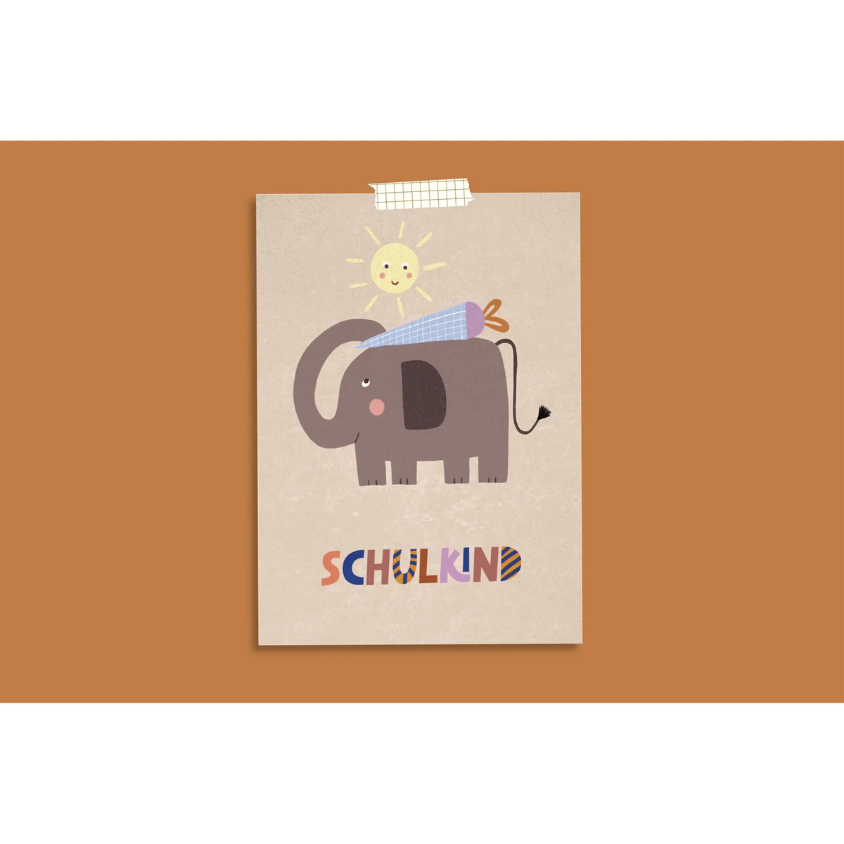 Modern Kids Art – Postkarte zur Einschulung "Schulkind Elefant"