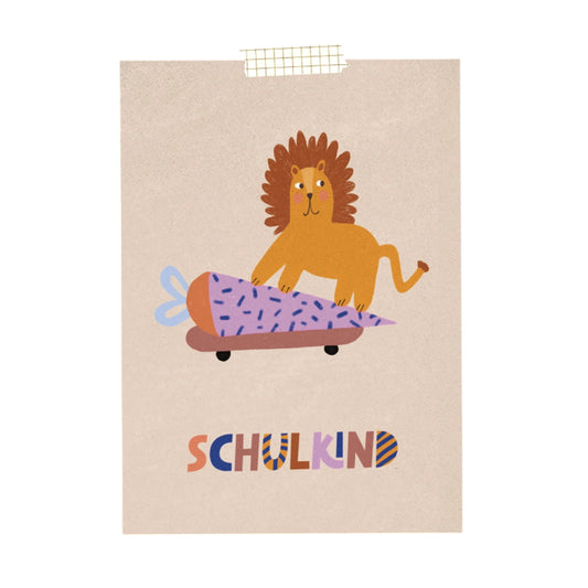 Modern Kids Art – Postkarte zur Einschulung "Schulkind Löwe"