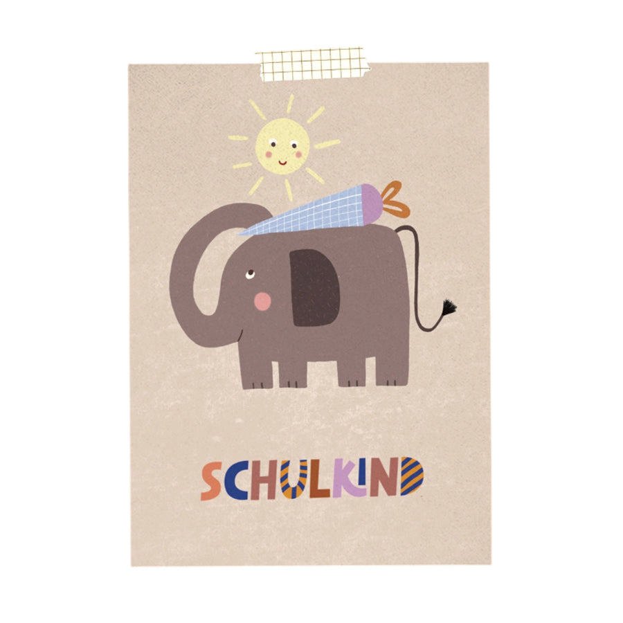 Modern Kids Art – Postkarte zur Einschulung "Schulkind Elefant"