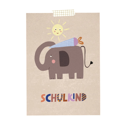 Modern Kids Art – Postkarte zur Einschulung "Schulkind Elefant"