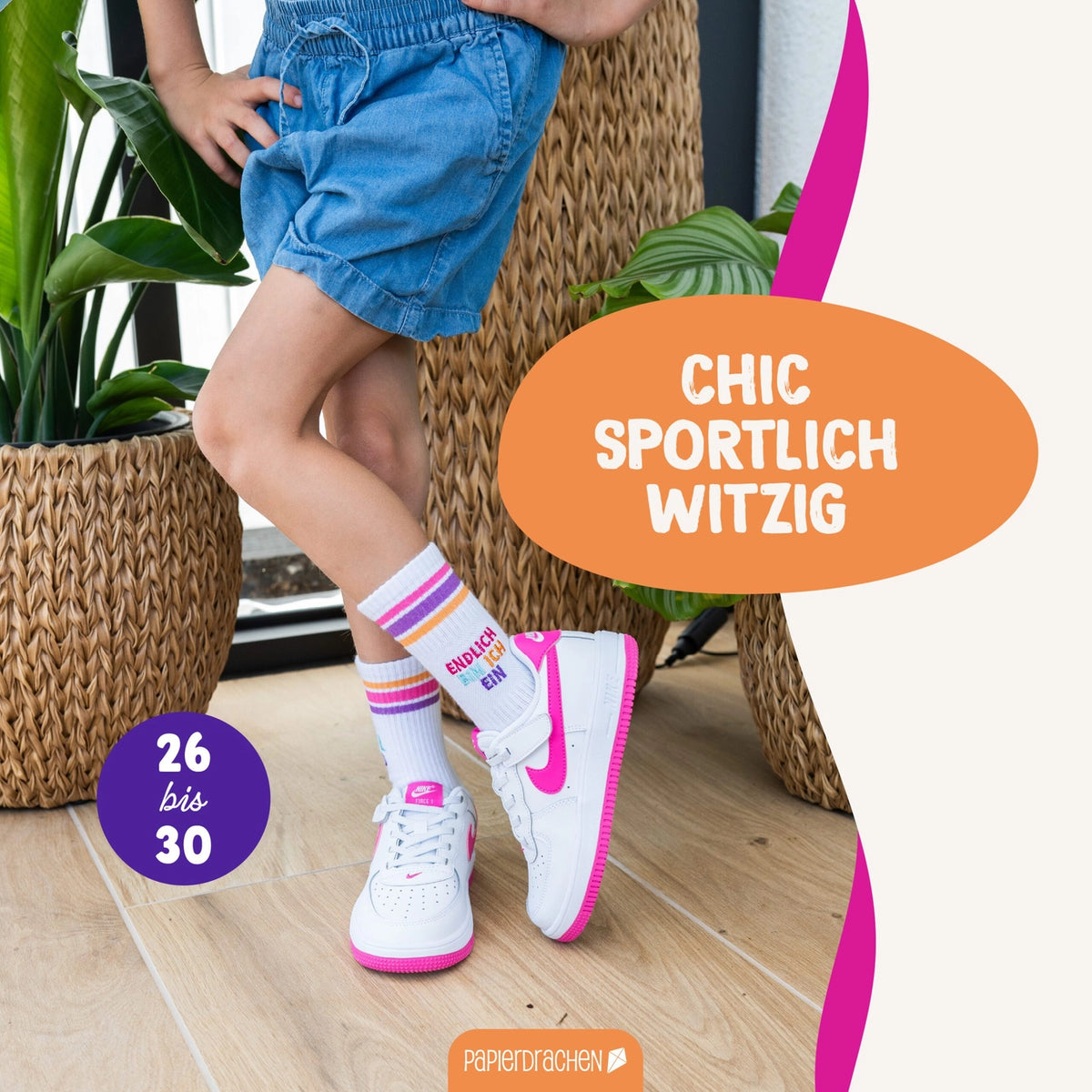 Papierdrachen - Socken zur Einschulung - pink - Endlich bin ich ein Schulkind