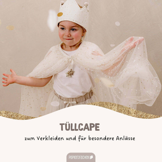 Papierdrachen - Tüll Cape mit Glitzer - beige