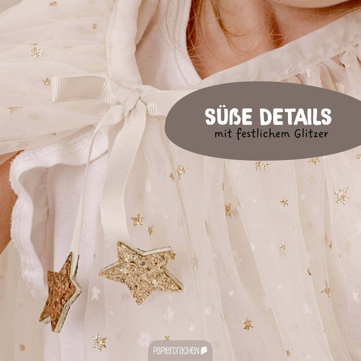 Papierdrachen - Tüll Cape mit Glitzer - beige