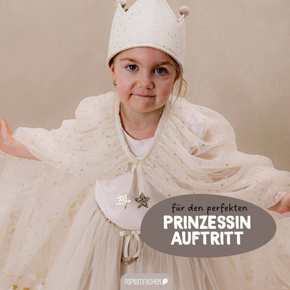 Papierdrachen - Tüll Cape mit Glitzer - beige