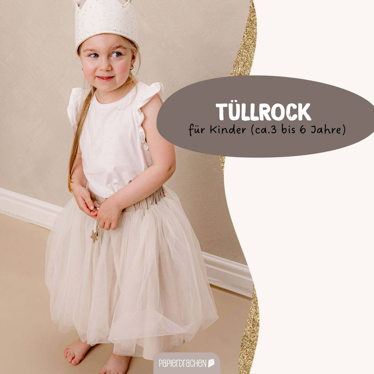 Papierdrachen - Tüll Rock mit Glitzer - beige