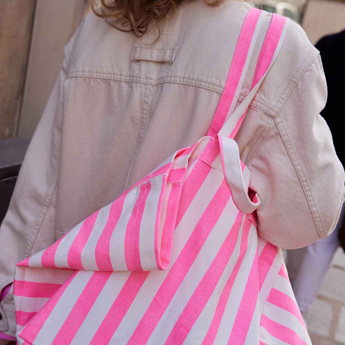 Rose in April - Tasche / Strandtasche / Shopper "Stripes Neon Pink"
