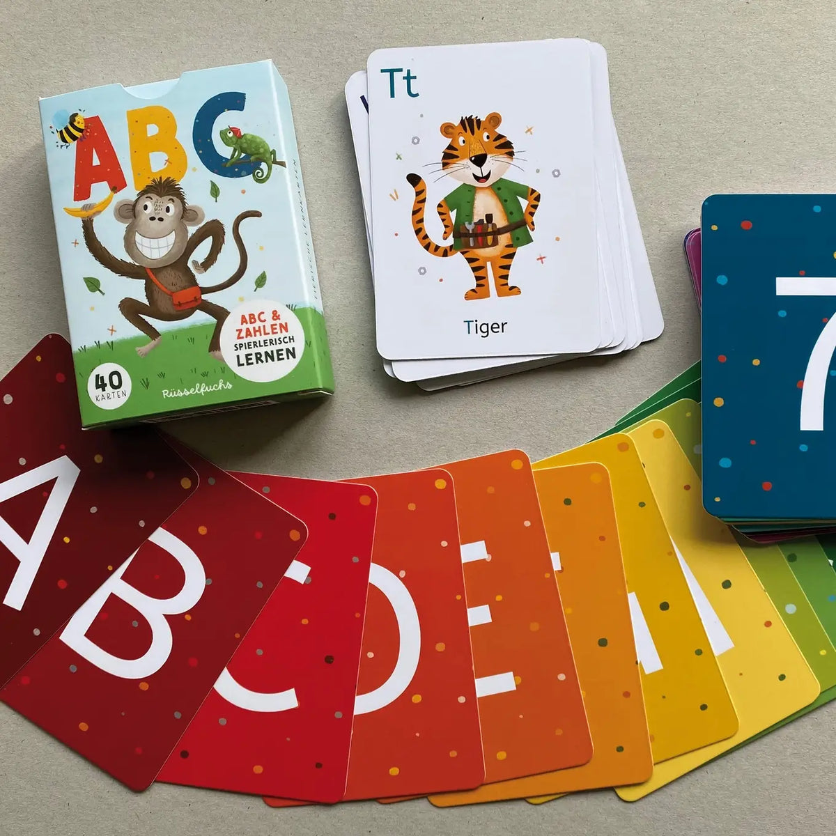 Rüsselfuchs – ABC-Kartenset, 30 Buchstabenkarten und 10 Zahlenkarten