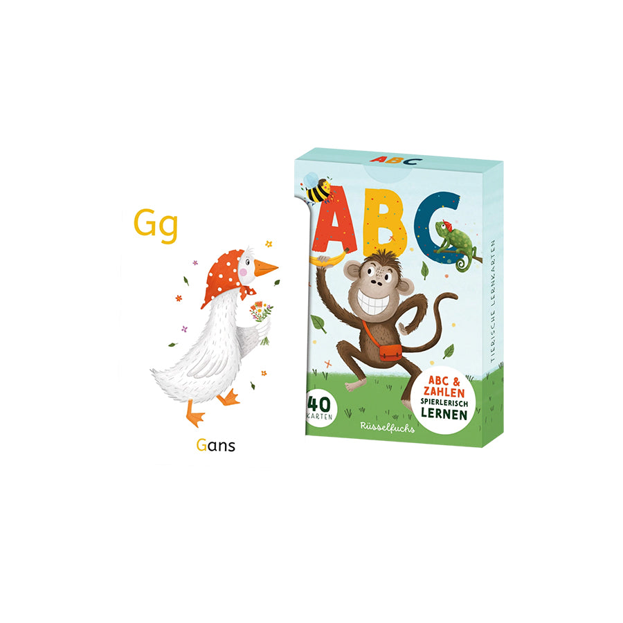 Rüsselfuchs – ABC-Kartenset, 30 Buchstabenkarten und 10 Zahlenkarten