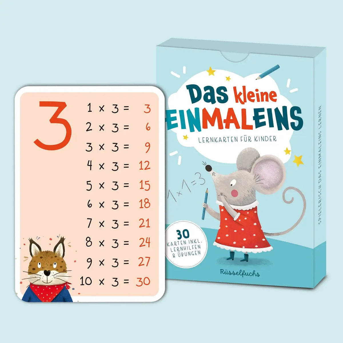 Rüsselfuchs – Einmaleinskarten mit Zahlenreihen 1-10 inkl. Lerntipps & Übungen "Das kleine Einmaleins"