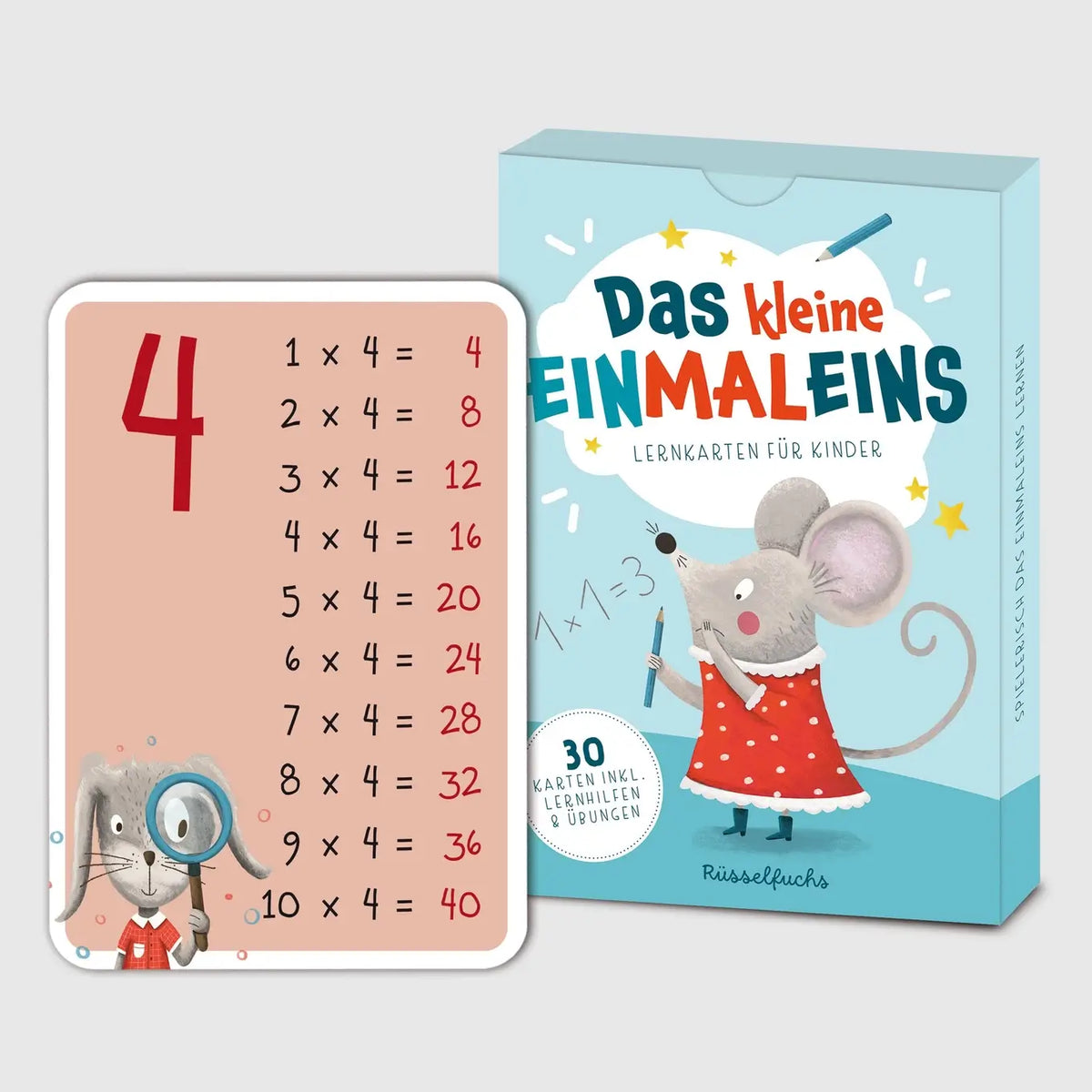 Rüsselfuchs – Einmaleinskarten mit Zahlenreihen 1-10 inkl. Lerntipps & Übungen "Das kleine Einmaleins"