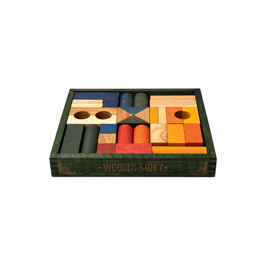 Wooden Story Holzbauklötze Rainbow - 30 Teile mit Holzkasten
