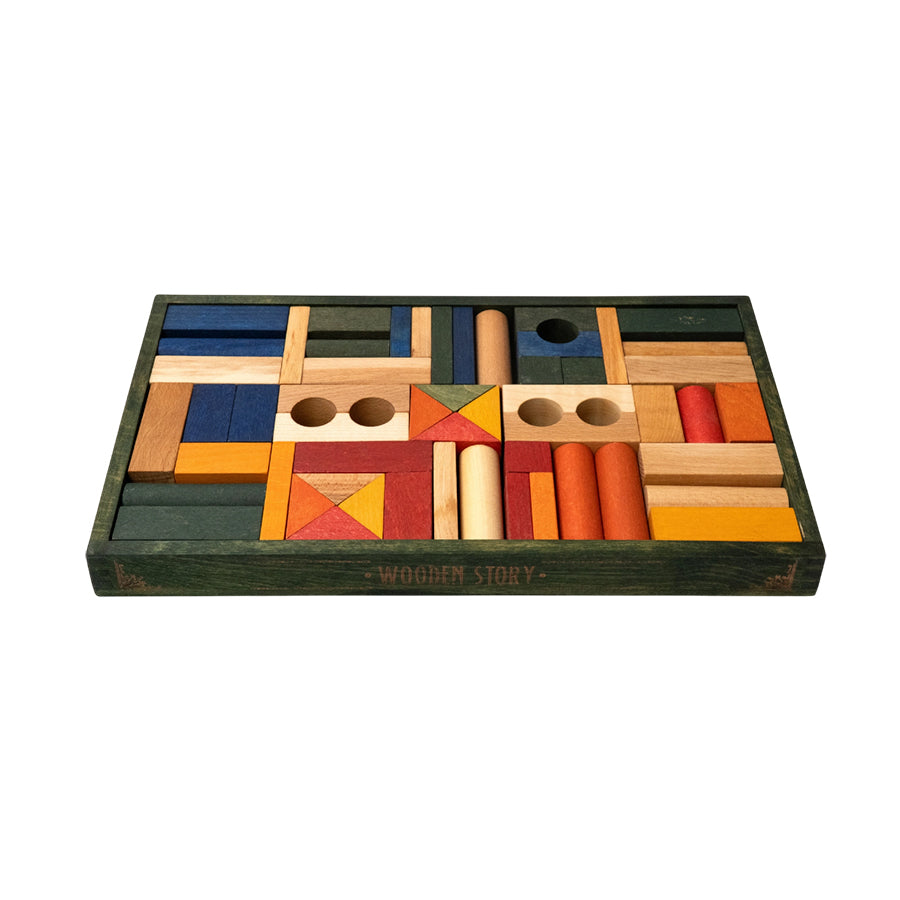 Wooden Story - Holzbauklötze Rainbow - 54 Teile mit Holzkasten