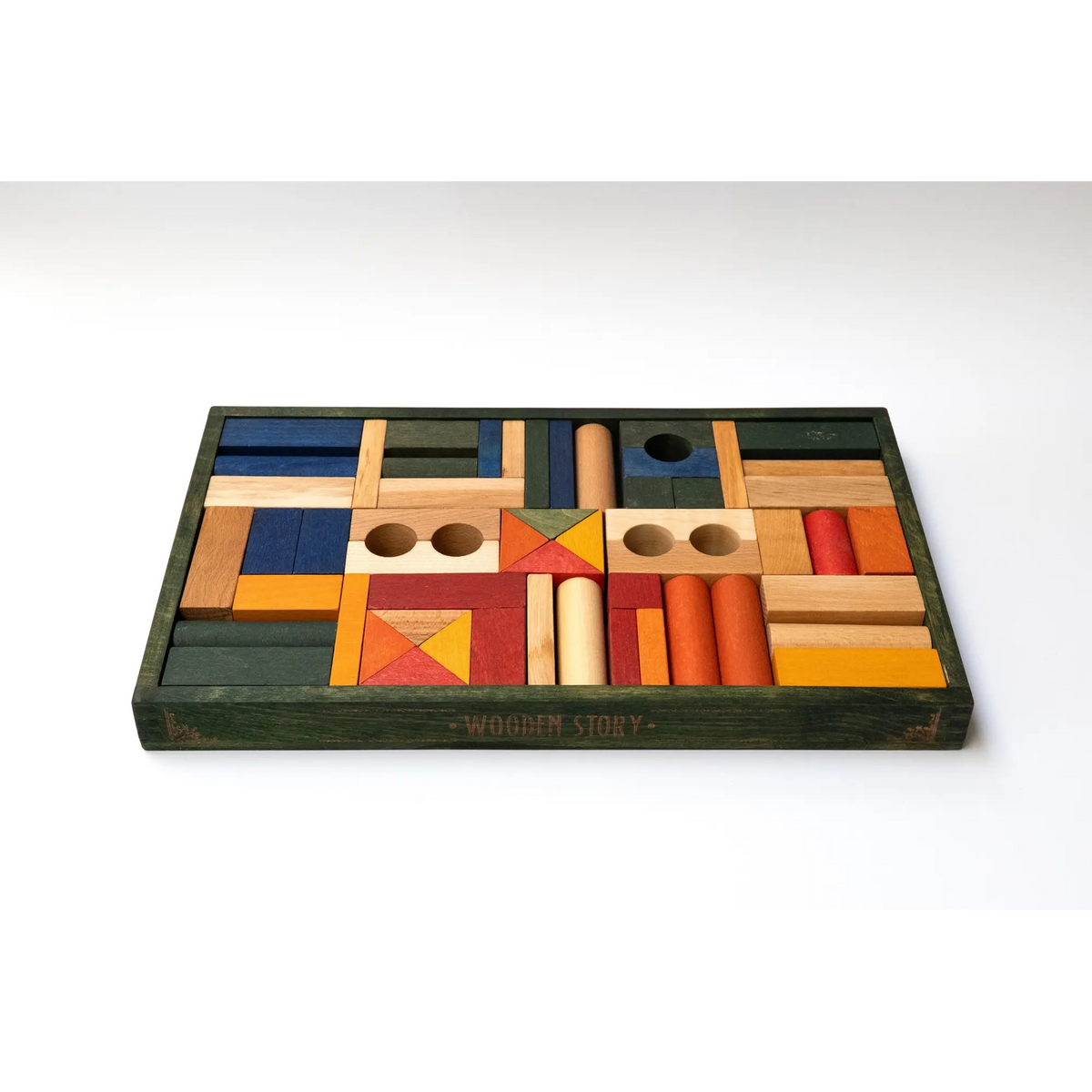 Wooden Story - Holzbauklötze Rainbow - 54 Teile mit Holzkasten